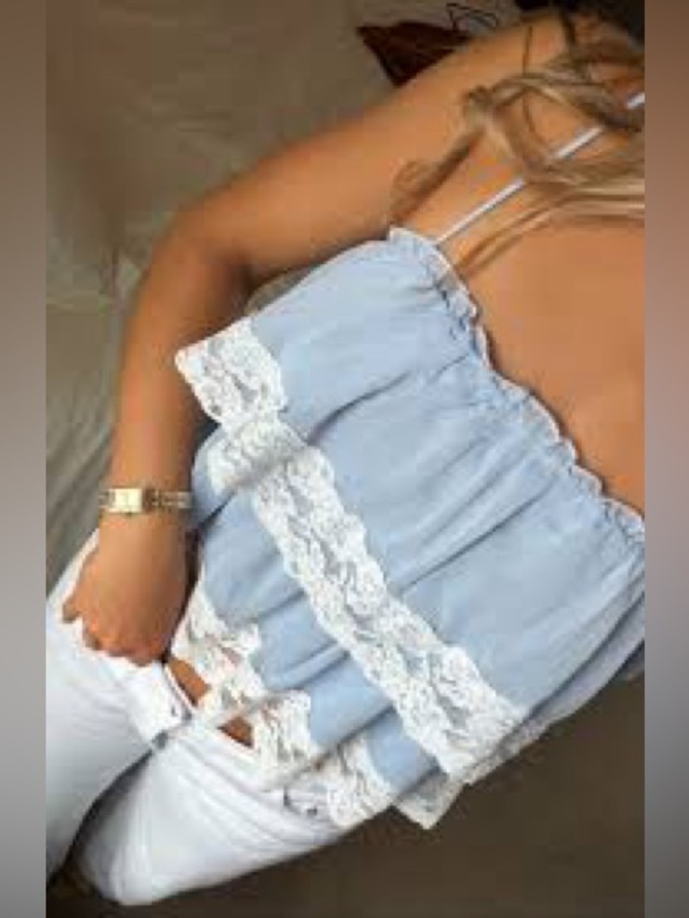 Light Blue Lace-Trim Ruffle Cami Top - Picture 4 of 5
